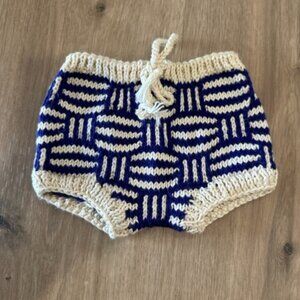 Kalinka Kids- Knitted Blue and White Shorts- Size 3-6M